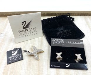 Swarovski Jewelry Collection For Nordstrom Signed Brooch & Earrings - Orig. $190.00