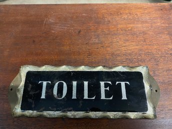 Antique Scalloped Edge Reverse Painted Glass Toilet Placard
