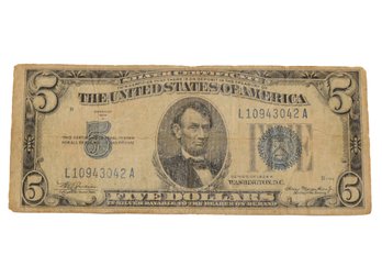 1934A $5 Banknote With Blue Seal Silver Certificate