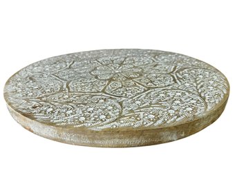 Wooden Lazy Susan With Decorative Etched Mandala Design