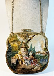 Amazing Tapestry Aubusson Jeweled Embroidered Purse Courting Scene BEST