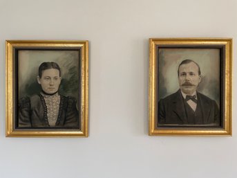 Pair Of Vintage/antique Watercolor? Relief Portraits .