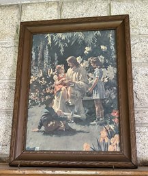 Large Vintage Print Of Jesus Teaching The Children