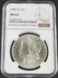 RARE SOUGHT-AFTER 1882-CC Morgan Silver Dollar Graded By NGC MS 63