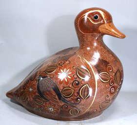 Artist Signed Mexican Vintage Pottery Large Duck Figure