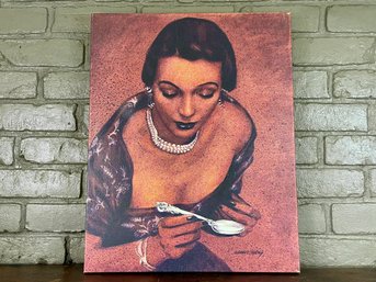 Alton Tobey (1914-2005) Giclee Print On Canvas - Woman In Pearls With Spoon