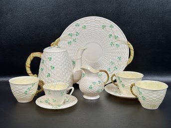 An Assortment Of Vintage Belleek, Shamrock Pattern