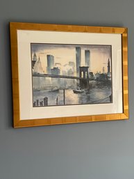 Twin Towers Brooklyn Bridge Watercolor Print