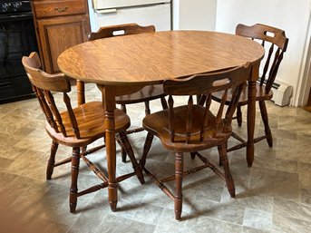 Vintage Kitchen Table With One Leaf And Four Matching Chairs