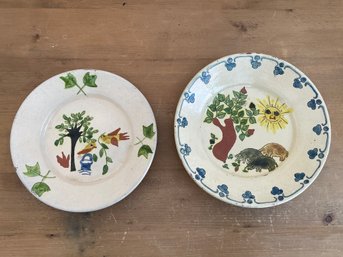 Lot Of 2 Terracotta Hand Painted Plates