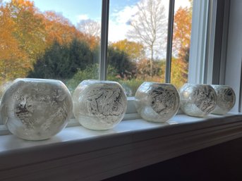 Set Of Five Mercury Glass Globe Votive Candle Holders