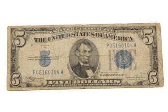 1934C $5 Banknote With Blue Seal Silver Certificate