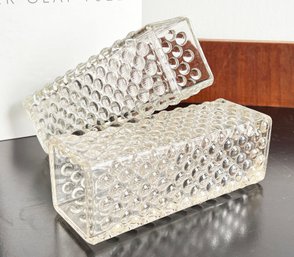 Pair Of Vintage Clear Hobnail Glass Vases