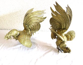 Pair Of Brass Roosters