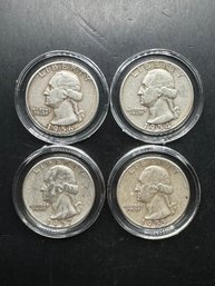 4 Washington Silver Quarters 1954, 1955, 1956, 1957