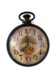 Vintage Electric Beer 5 Cents Bar Wall Clock - 17 .5' X 13.5'