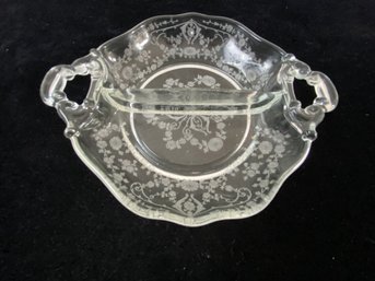 Vintage Cambridge Glassware Diane Pattern Two Part Relish Dish With Handles