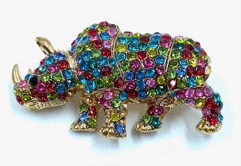 Amazing Rhinestone Encrusted Rhino Brooch