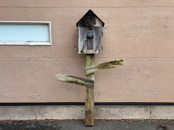 Assemblage Garden Art: A Terrific Post Box With A Metal Roof & Fun Components