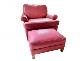 Custom Red Leather Armchair With Ottoman