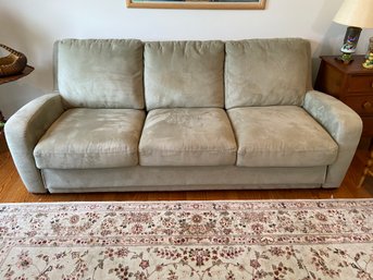 Crate & Barrel Sage Green Suede Sofa Couch With King Size Comfort Sleeper 90x36x34'