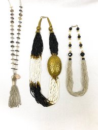 Elegant Seed Bead Trio Of Metallics, Black & White Necklaces