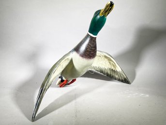 A Hand Painted Duck In Flight - Signed C.A.C.