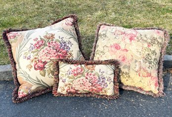 A Trio Of Luxe Accent Pillows In Floral Print