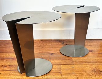 A Pair Of Italian Post-Modern Brushed Steel 'Pac' Style Cocktail Tables