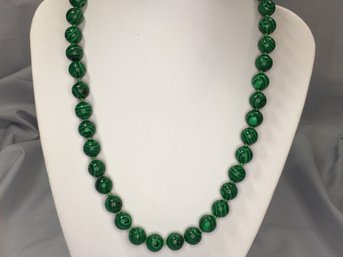 Wonderful New Never Worn - Malachite Bead Necklace With Sterling Clasp - Beautiful Quality - Very Nice Piece