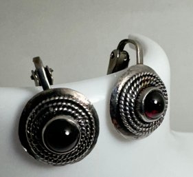 STERLING SILVER AND GARNET CLIP-ON EARRINGS