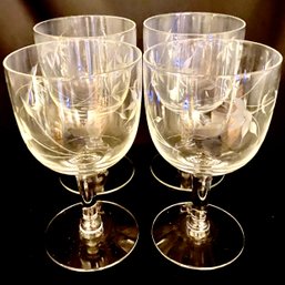 Vintage Floral Etched Wine Glasses