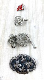 Grouping Of 4 Silvertone Floral/leaf/plant Motifs