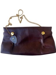 Vintage Lewis Burgundy Leather Clutch Purse With Chain Strap