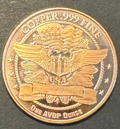 One AVDP .999 Fine Copper Round