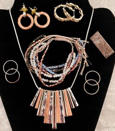 Vintage Jewelry Lot 2 - Silver Tone Copper Tone - Necklace - Bracelets - Earrings - Small Brooch Pin - Rings
