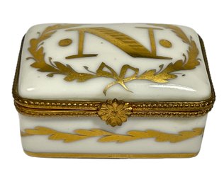 Fine Limoges Hand Painted Porcelain Napoleonic Patch Box In Gold