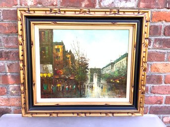 Mid Century Parisienne Street Scene, Painting On Board, Signed