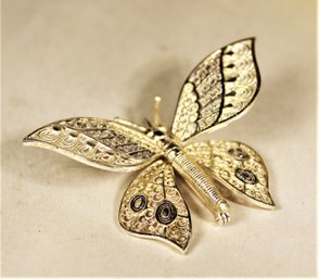 Very Fine Sterling Silver Filigree Butterfly Articulated Brooch