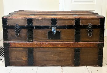An Antique Wood Banded Steamer Trunk
