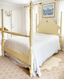 A Full Poster Bedstead Of Painted Pine By Pottery Barn