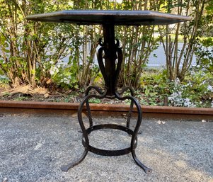 Wrought Iron Table Base With Octagonal Carved Wood Tabletop