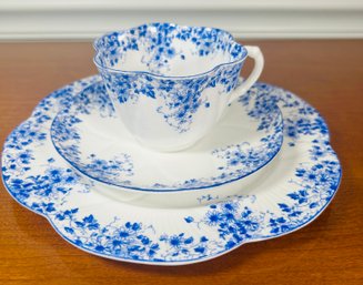 Shelley Fine Bone China Dainty Blue Teacup, Saucer, Dessert Plate