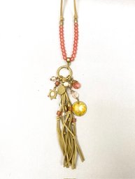 Pink Accented Tassel Charm Pendant Necklace From Chicos