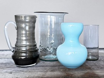 Modern Hand Blown Art Glass Vases And A Pitcher