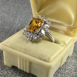 Lovely Brand New Sterling Silver / 925 Ring With Citrine And White Zircons - Very Pretty Ring - Brand New !
