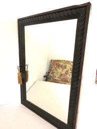 Antique Carved Wood Large Framed Mirror With Keyhole