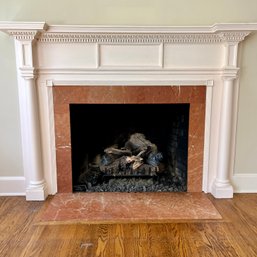 A Federal Style Wood Mantel - Egg And Dart Dental Detailing - Rose Alicante Marble Surround And Hearth - LR