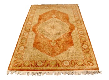 Saffron Ecru And Cream Medallion Fringed Wool Rug