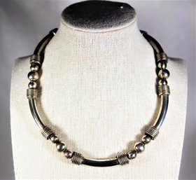 Fine Heavy Sterling Silver Beaded Choker Necklace Unmarked